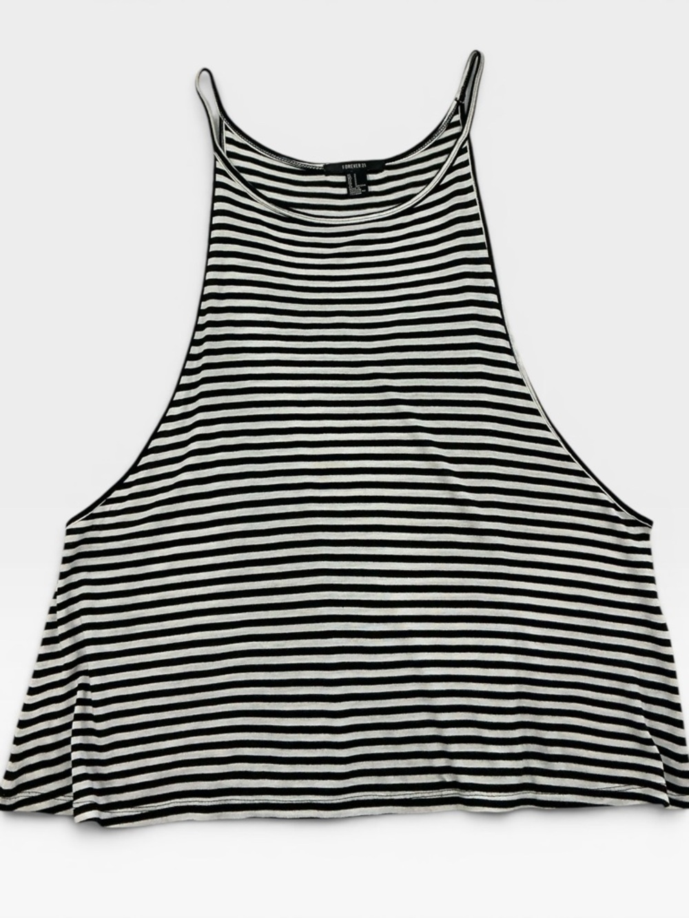 Forever 21 Black and White Striped Racerback Deep Armhole Swing Tank Sz. S